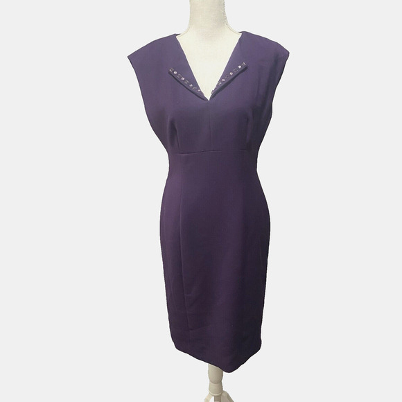 Tahari‎ Levine Dress Womens Sz 8 Purple Pencil Rhinestones Lined Career Party - Picture 1 of 10
